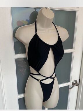 Black Strappy Kids One-Piece Swimsuit S